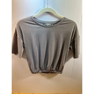 ZARA Velvet Ribbed Crop Top Gray‎ Short Sleeve Blouse Women's Size Small S
